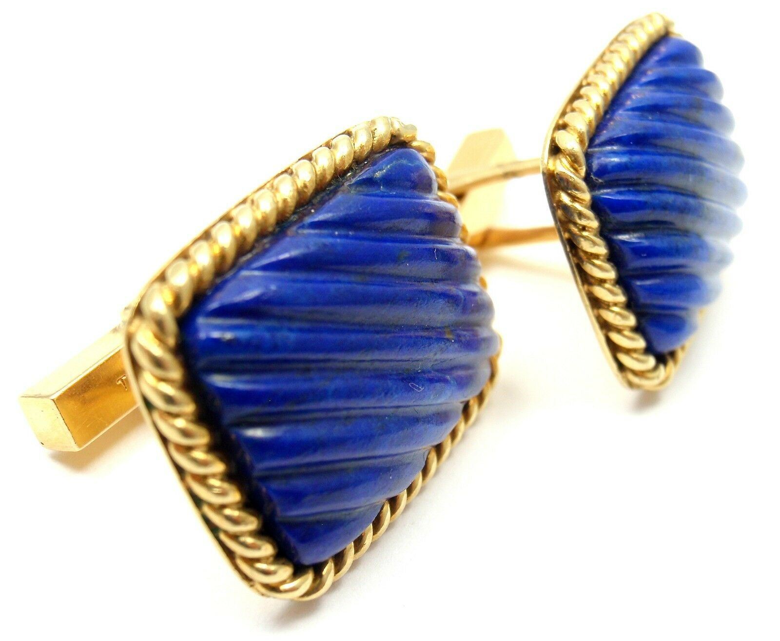 Tiffany & Co. 18k Yellow Gold Large Lapis Lazuli Rope Bordered Gold Cufflinks | Fortrove