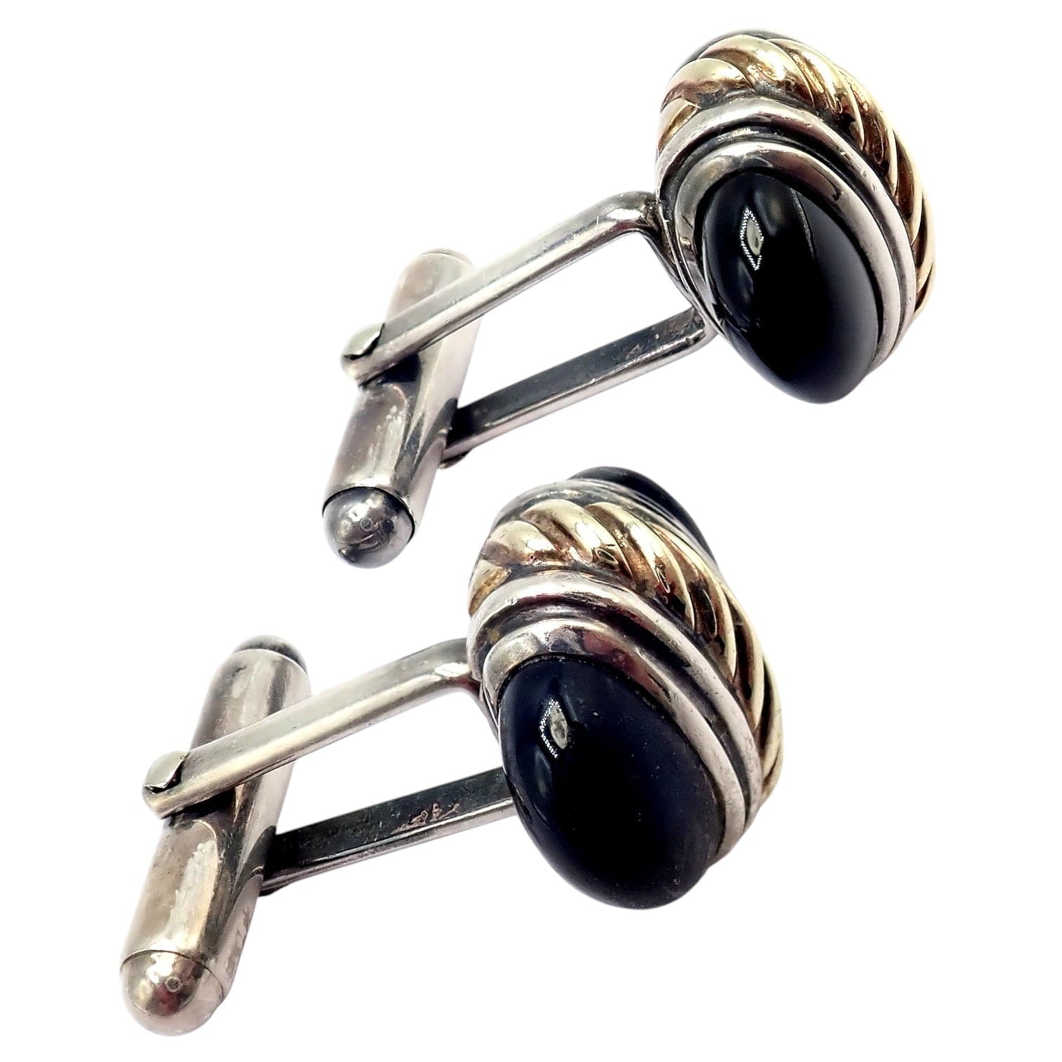 David Yurman Jewelry & Watches:Men's Jewelry:Cufflinks Authentic! David Yurman DY Silver 14k Yellow Gold Onyx Double Oval Cufflinks