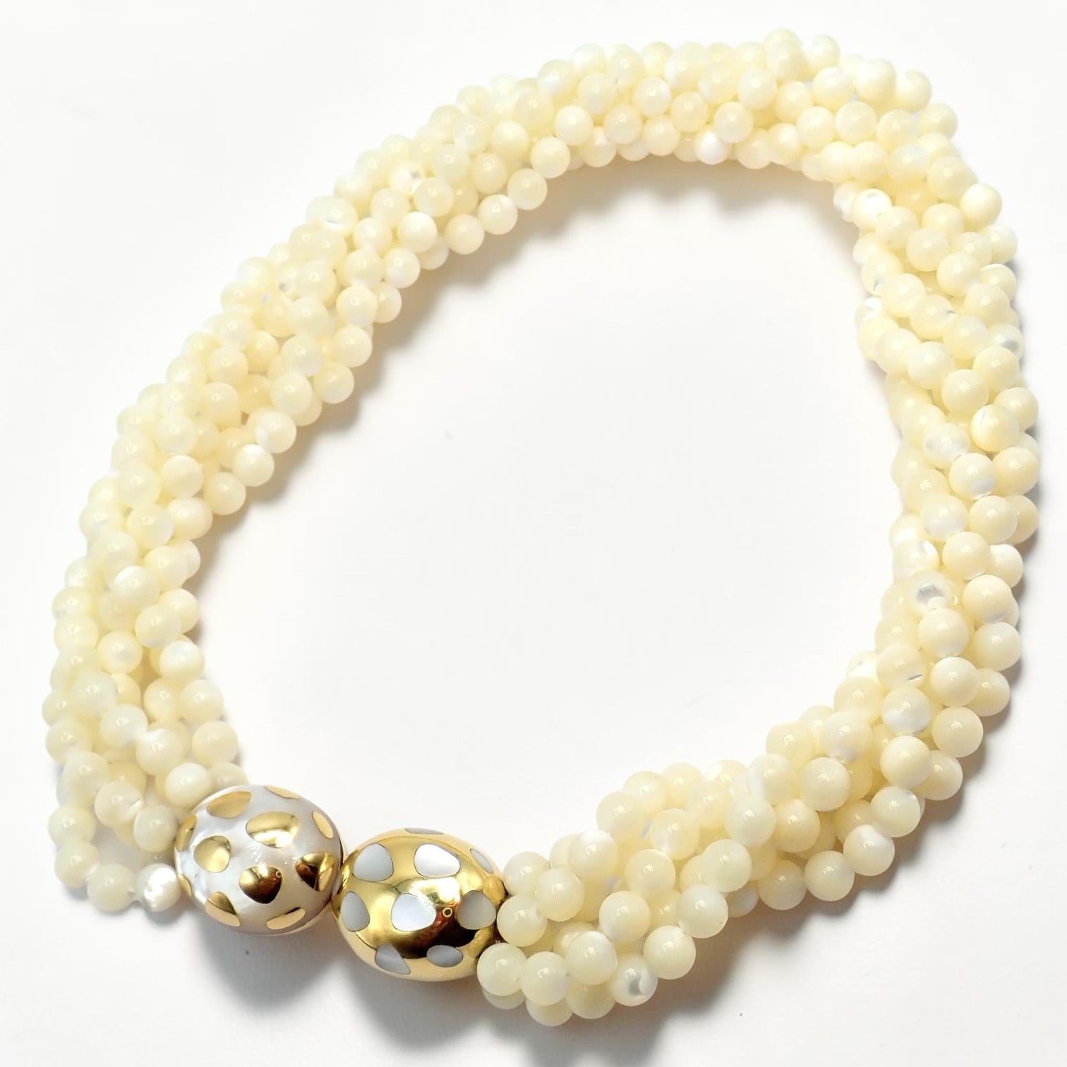 Tiffany & Co Cummings 18k Gold Mother Of Pearl Bead Torsade Inlaid Necklace | Fortrove