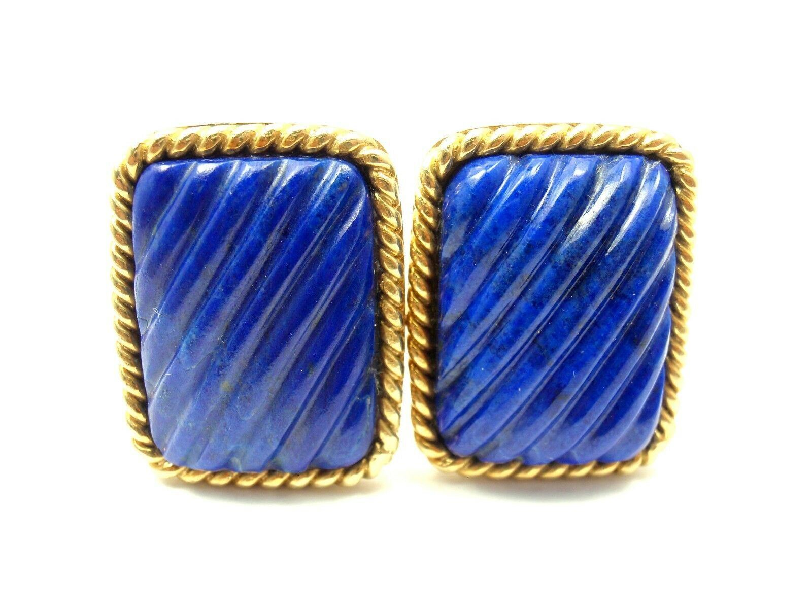 Tiffany & Co. 18k Yellow Gold Large Lapis Lazuli Rope Bordered Gold Cufflinks | Fortrove