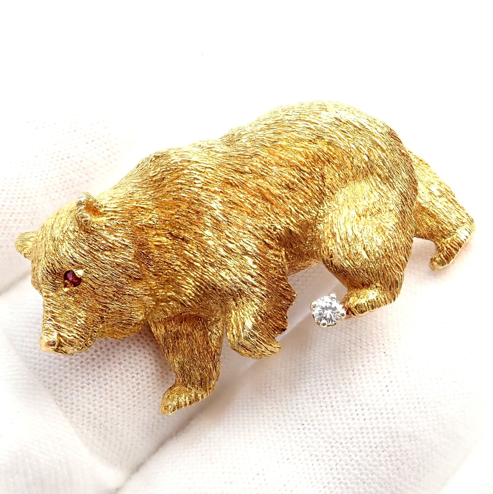 Vintage! Tiffany & Co. 18k Yellow Gold Diamond Ruby Bear Stock Market Pin Brooch | Fortrove