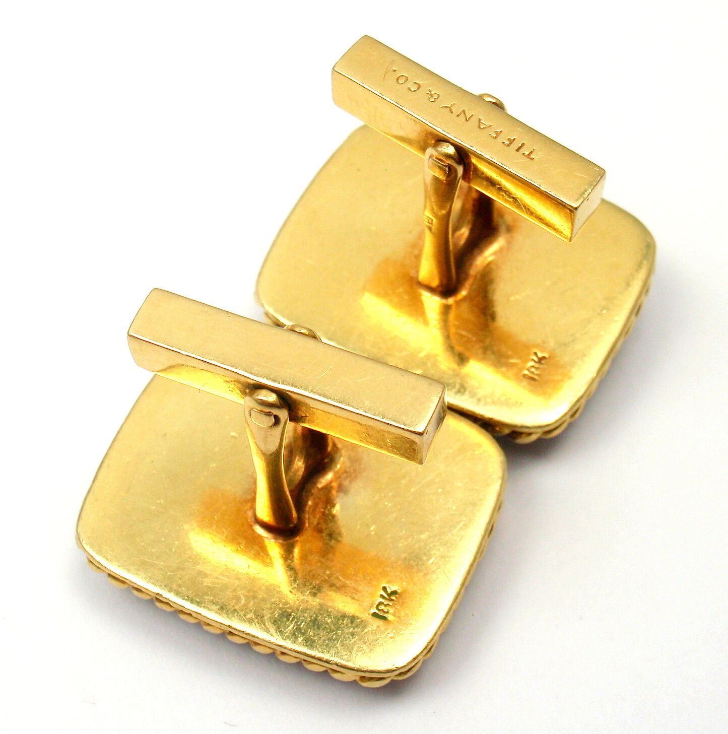 Tiffany & Co. 18k Yellow Gold Large Lapis Lazuli Rope Bordered Gold Cufflinks | Fortrove
