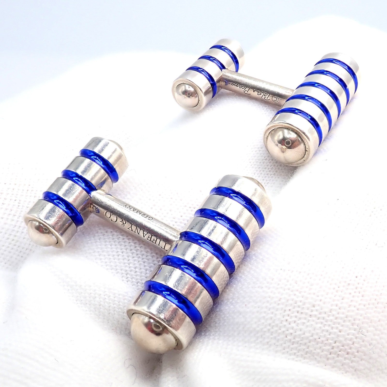 Tiffany & Co. Picasso Sterling Silver Cobalt Blue Enamel Cufflinks Germany | Fortrove