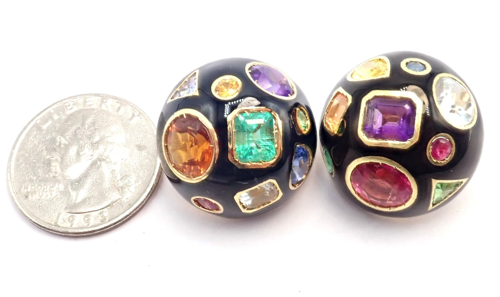 Verdura Jewelry & Watches:Fine Jewelry:Earrings Authentic! Verdura Fulco 18k Yellow Gold  Color Stone Black Enamel Earrings