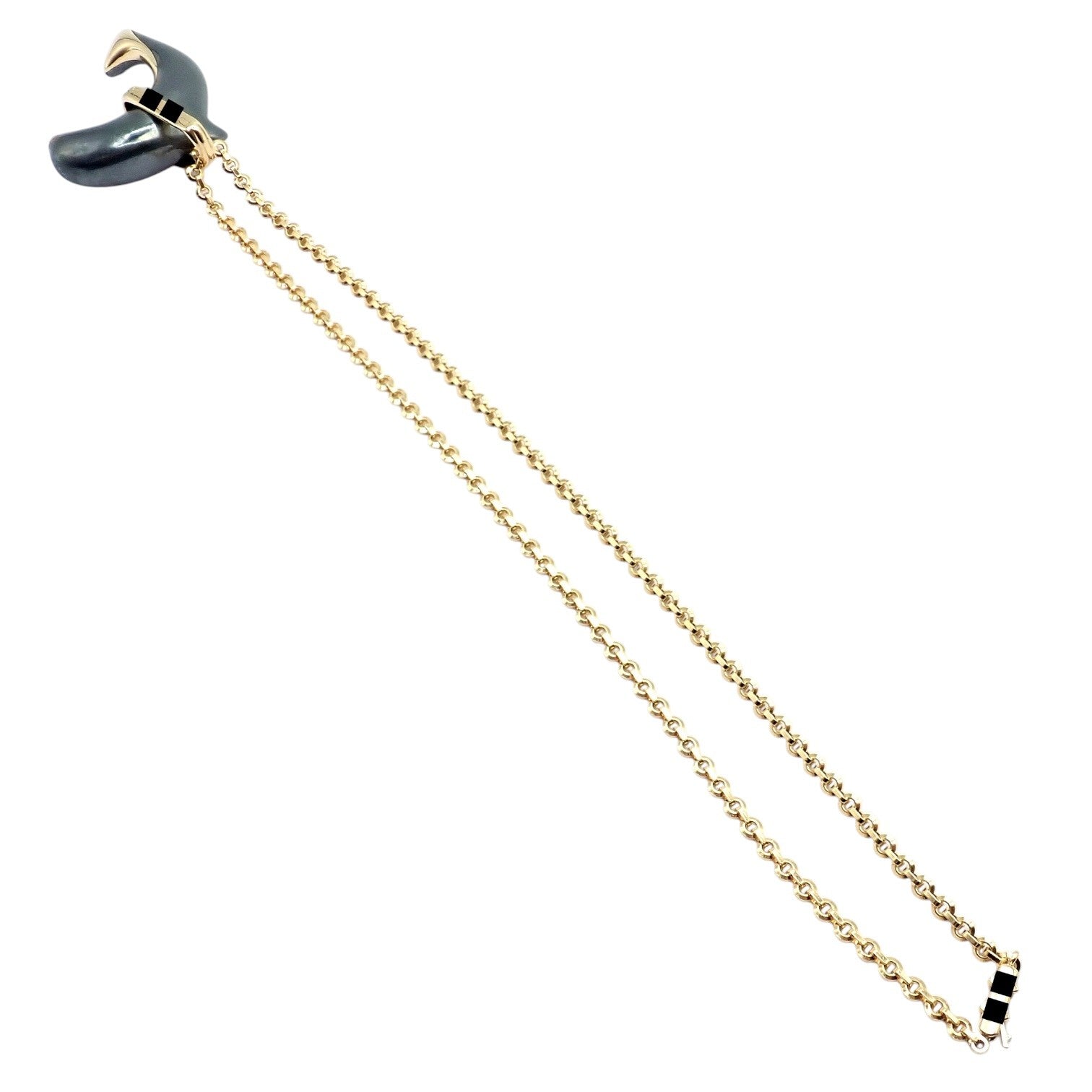 Rare! Authentic Cartier 18k Yellow Gold Hematite Dolphin Pendant Link Necklace | Fortrove