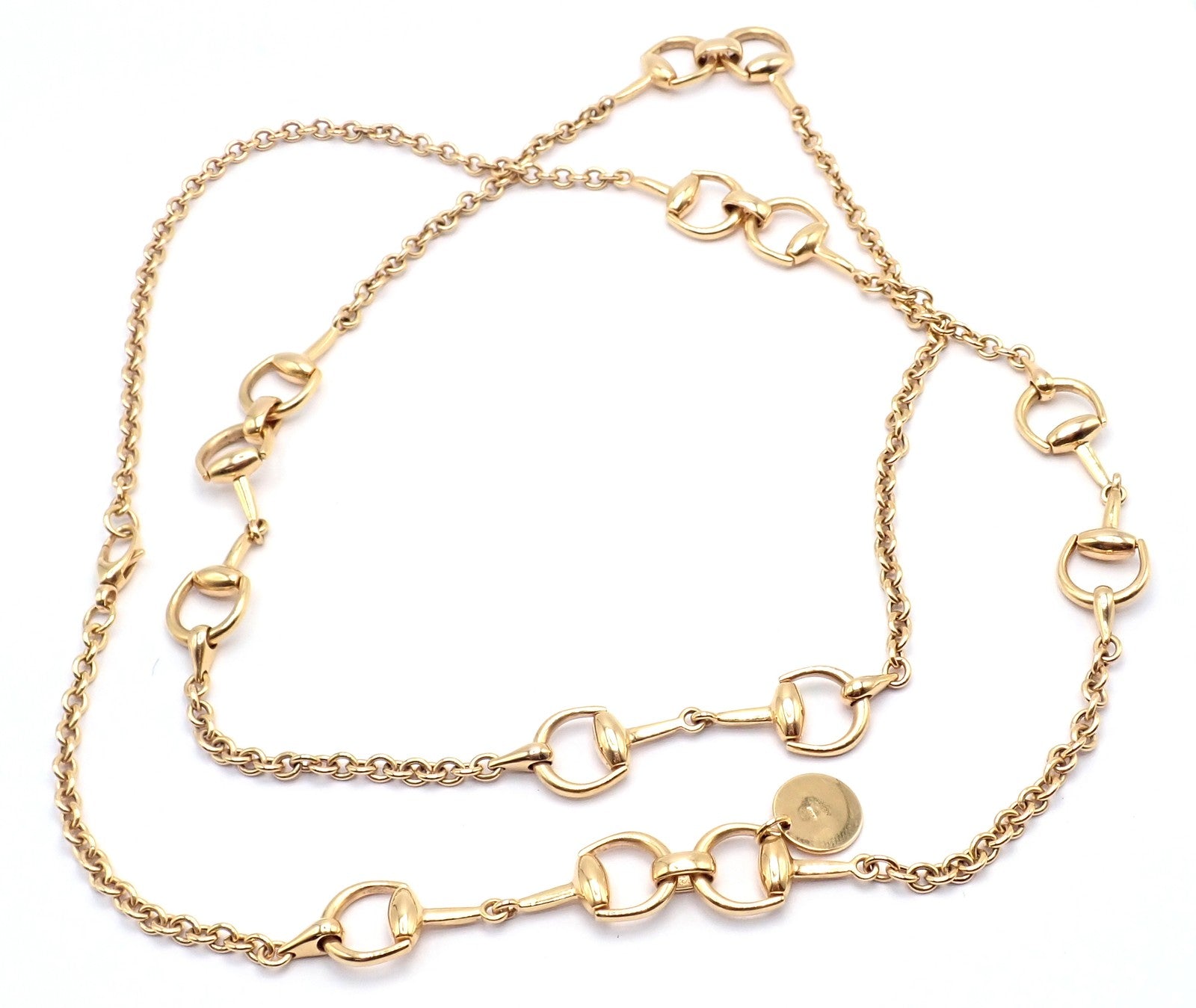 Authentic! Gucci Equestrian 18k Yellow Gold 36" Long Horsebit Link Necklace | Fortrove
