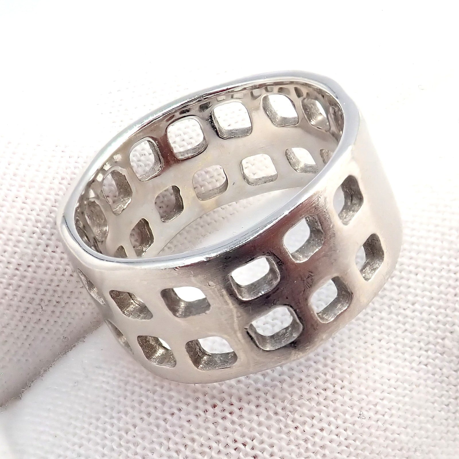 H.Stern Jewelry & Watches:Fine Jewelry:Rings Authentic! H. Stern 18k White Gold Diamond Square Hole Modernist Band Ring sz 6