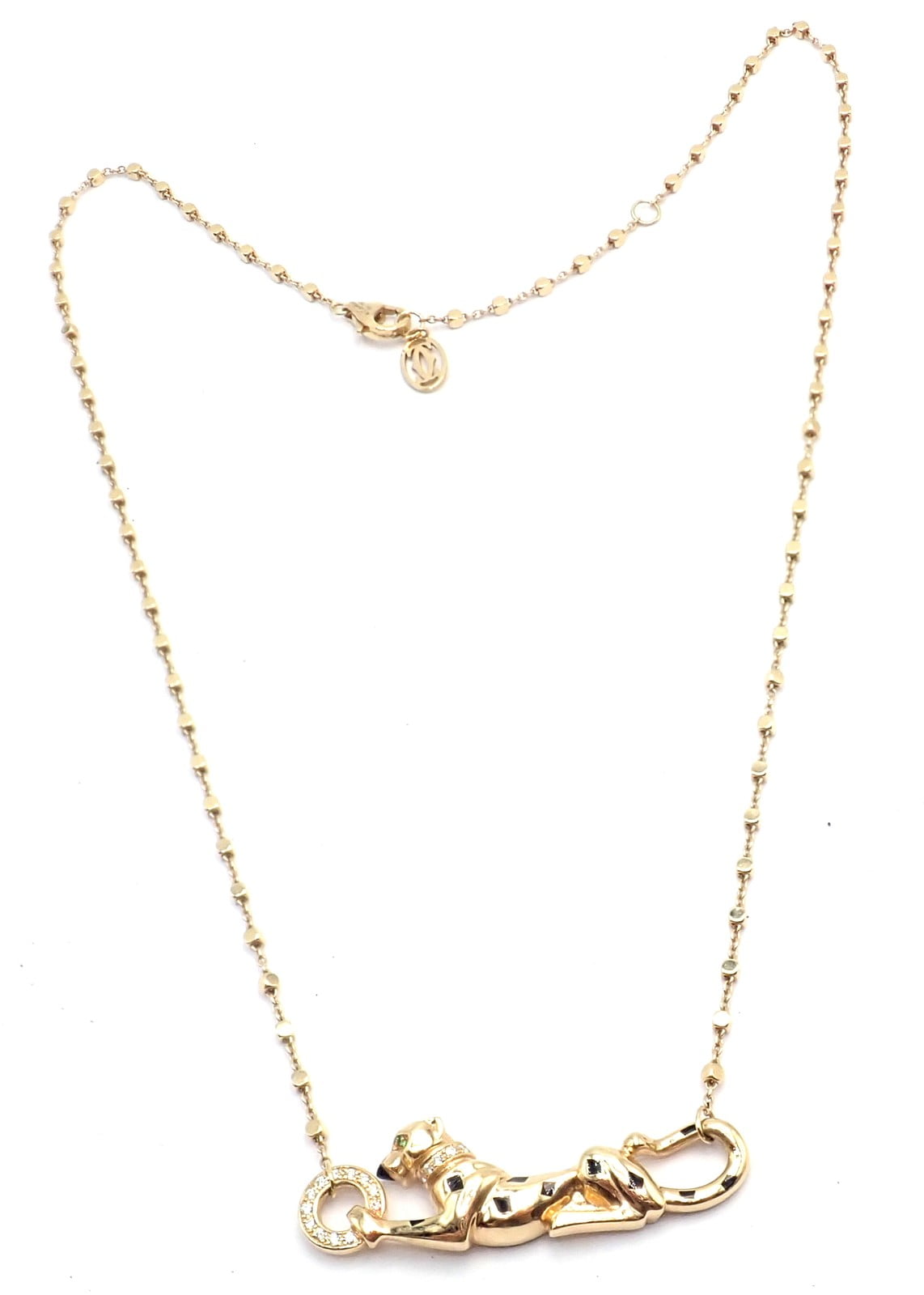 Authentic! Cartier Panther 18k Yellow Gold Diamond Tsavorite Necklace Cert. | Fortrove