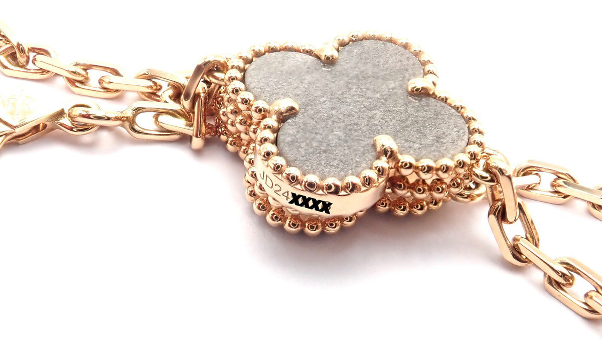 Van Cleef & Arpels Jewelry & Watches:Fine Jewelry:Necklaces & Pendants Van Cleef & Arpels 18k Rose Gold 20 Motif Alhambra Obsidian Necklace Cert.