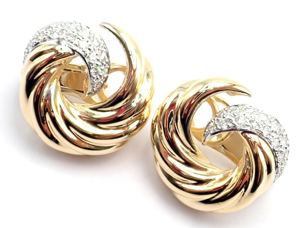 Verdura Jewelry & Watches:Fine Jewelry:Earrings Authentic! Verdura 18k Yellow Gold Diamond Swirl Earrings