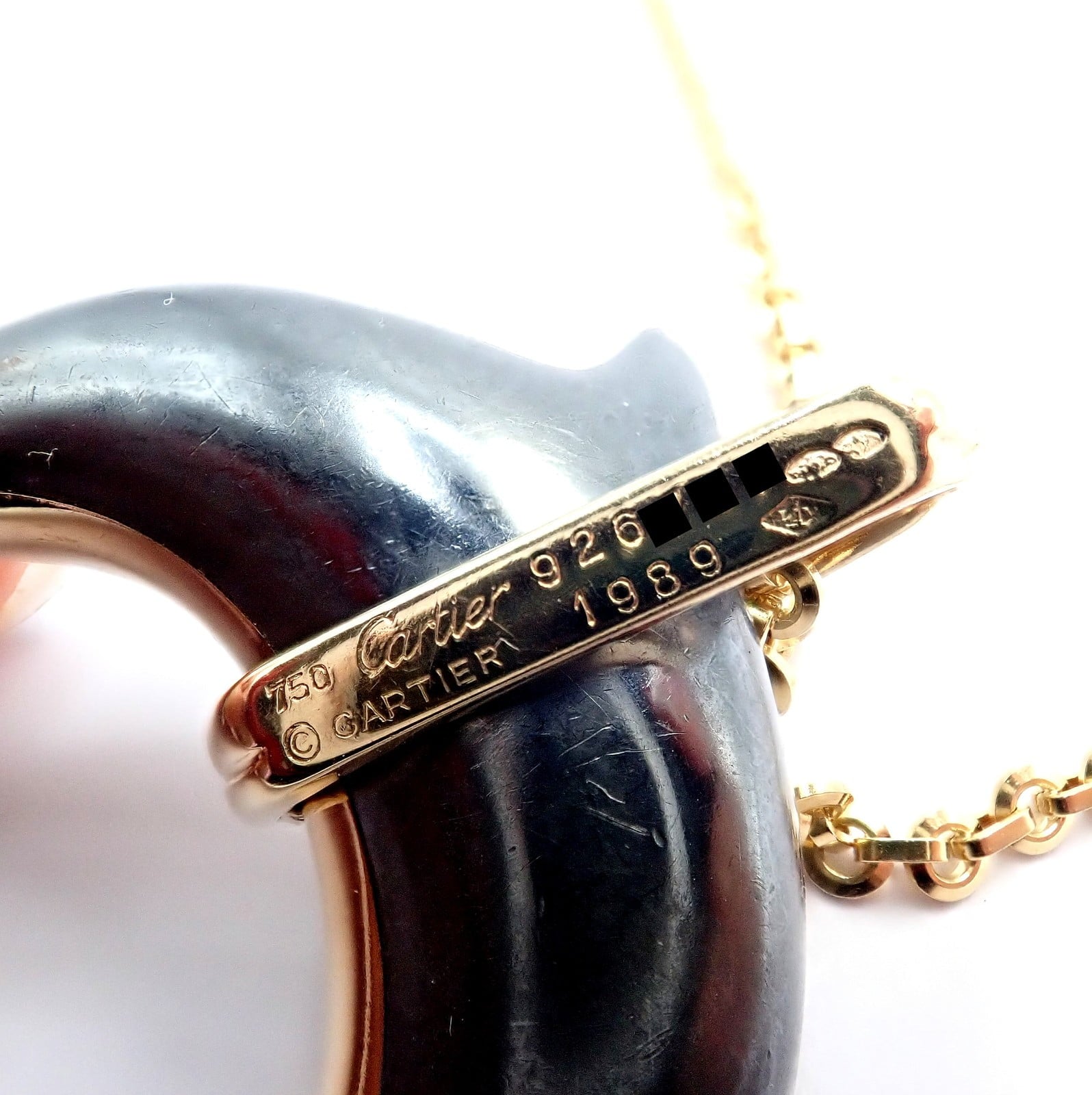 Rare! Authentic Cartier 18k Yellow Gold Hematite Dolphin Pendant Link Necklace | Fortrove