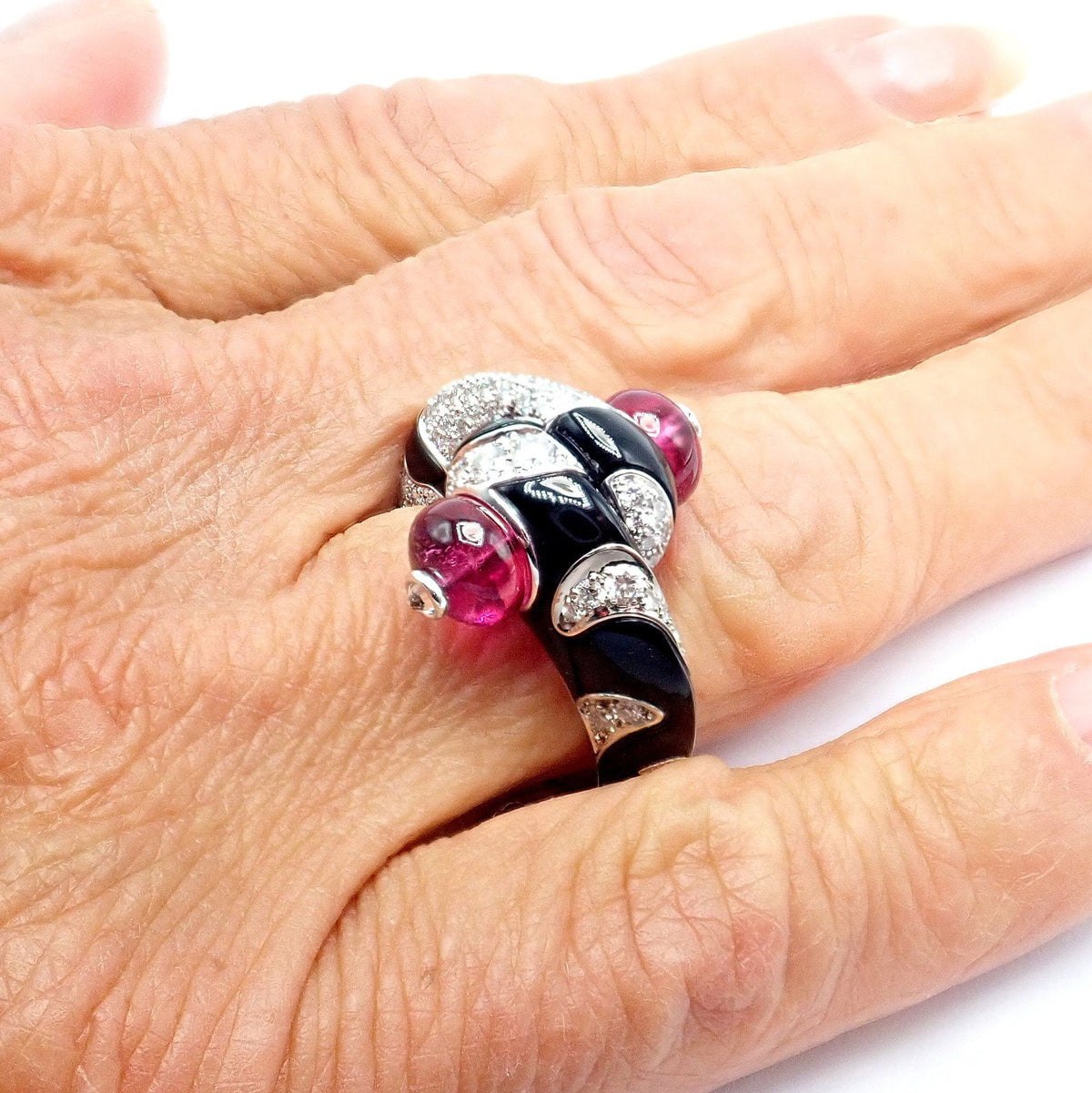 Cartier Jewelry & Watches:Fine Jewelry:Rings Rare! Cartier Beautes Du Monde 18k White Gold Diamond Rubellite Onyx Ring + Cert