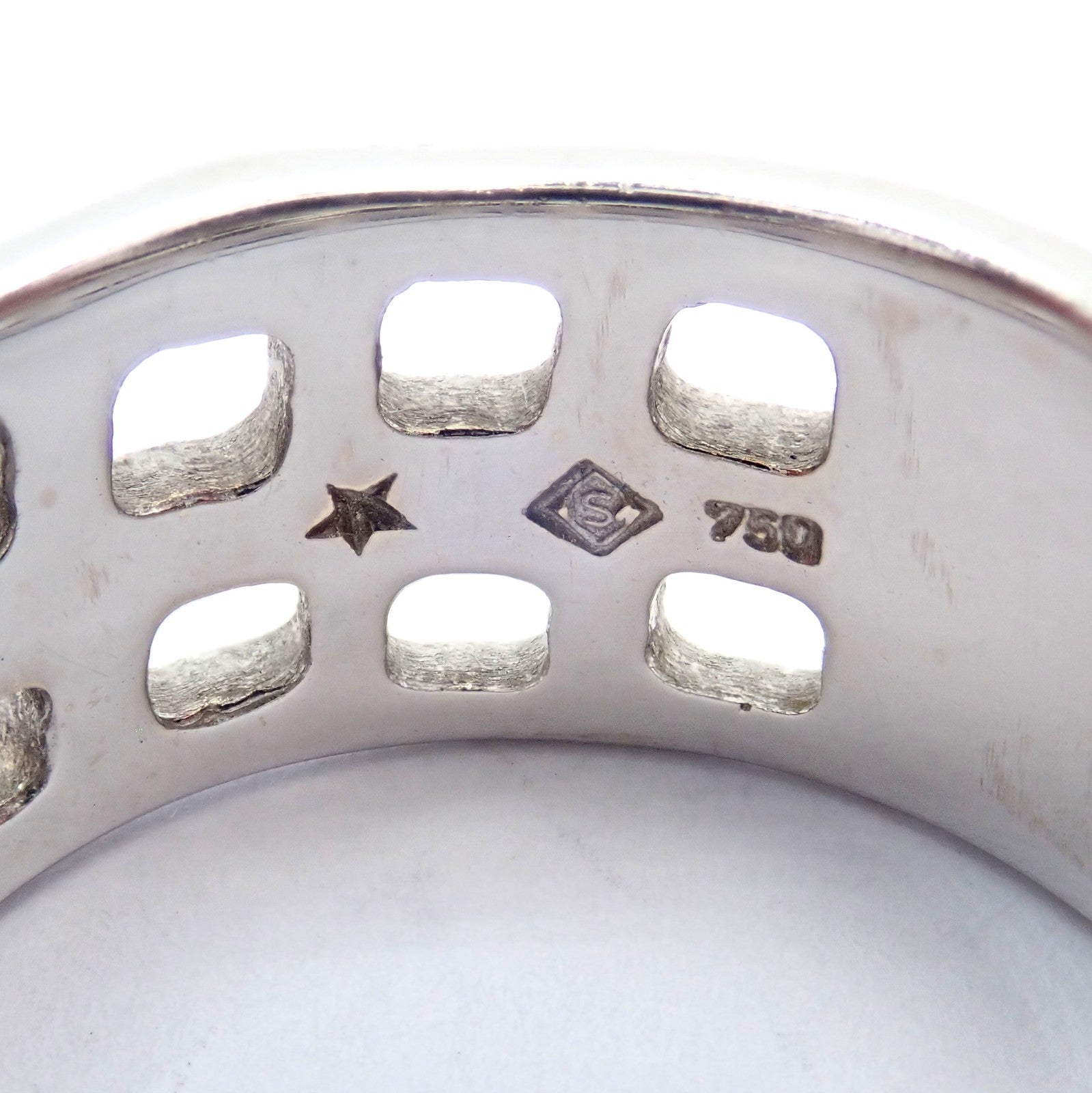 Authentic! H. Stern 18k White Gold Diamond Square Hole Modernist Band Ring sz 6 | Fortrove