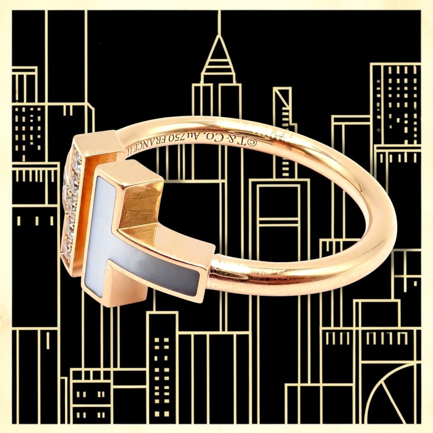 Tiffany & Co. Jewelry & Watches:Fine Jewelry:Rings Authentic Tiffany & Co. 18k Yellow Gold Diamond Mother of Pearl T Wire Ring sz 6