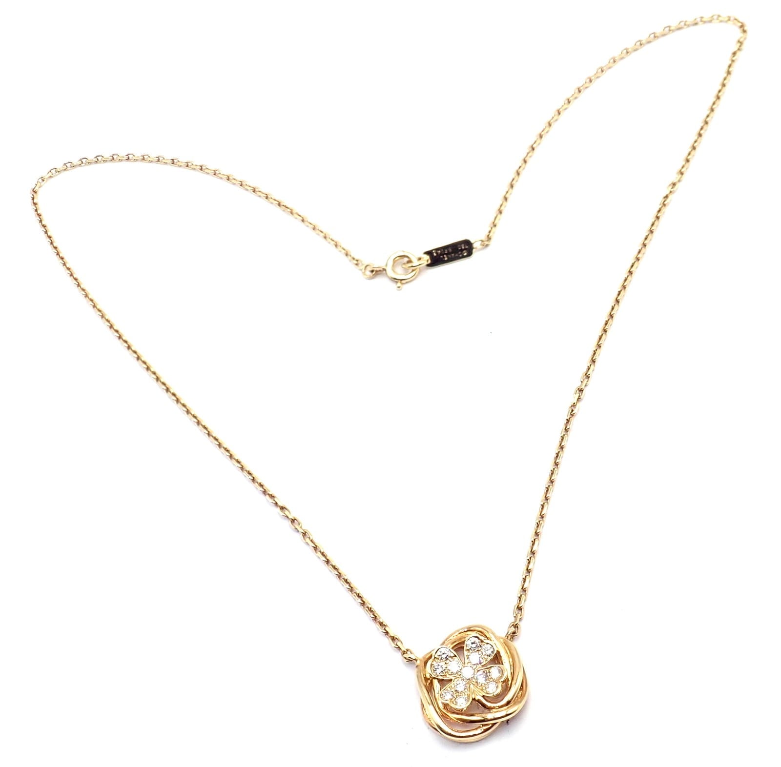 CHANEL Jewelry & Watches:Fine Jewelry:Necklaces & Pendants Authentic! Chanel 4 Leaf Clover 18k Gold Diamond Pendant Link Chain Necklace