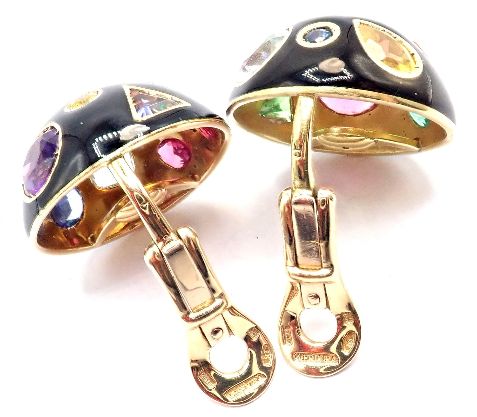 Verdura Jewelry & Watches:Fine Jewelry:Earrings Authentic! Verdura Fulco 18k Yellow Gold  Color Stone Black Enamel Earrings