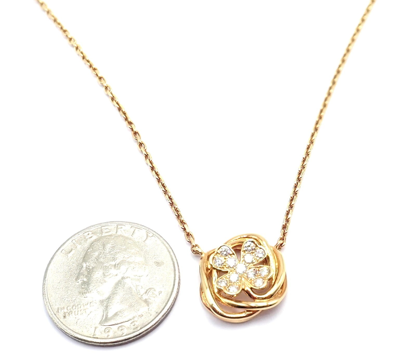 CHANEL Jewelry & Watches:Fine Jewelry:Necklaces & Pendants Authentic! Chanel 4 Leaf Clover 18k Gold Diamond Pendant Link Chain Necklace
