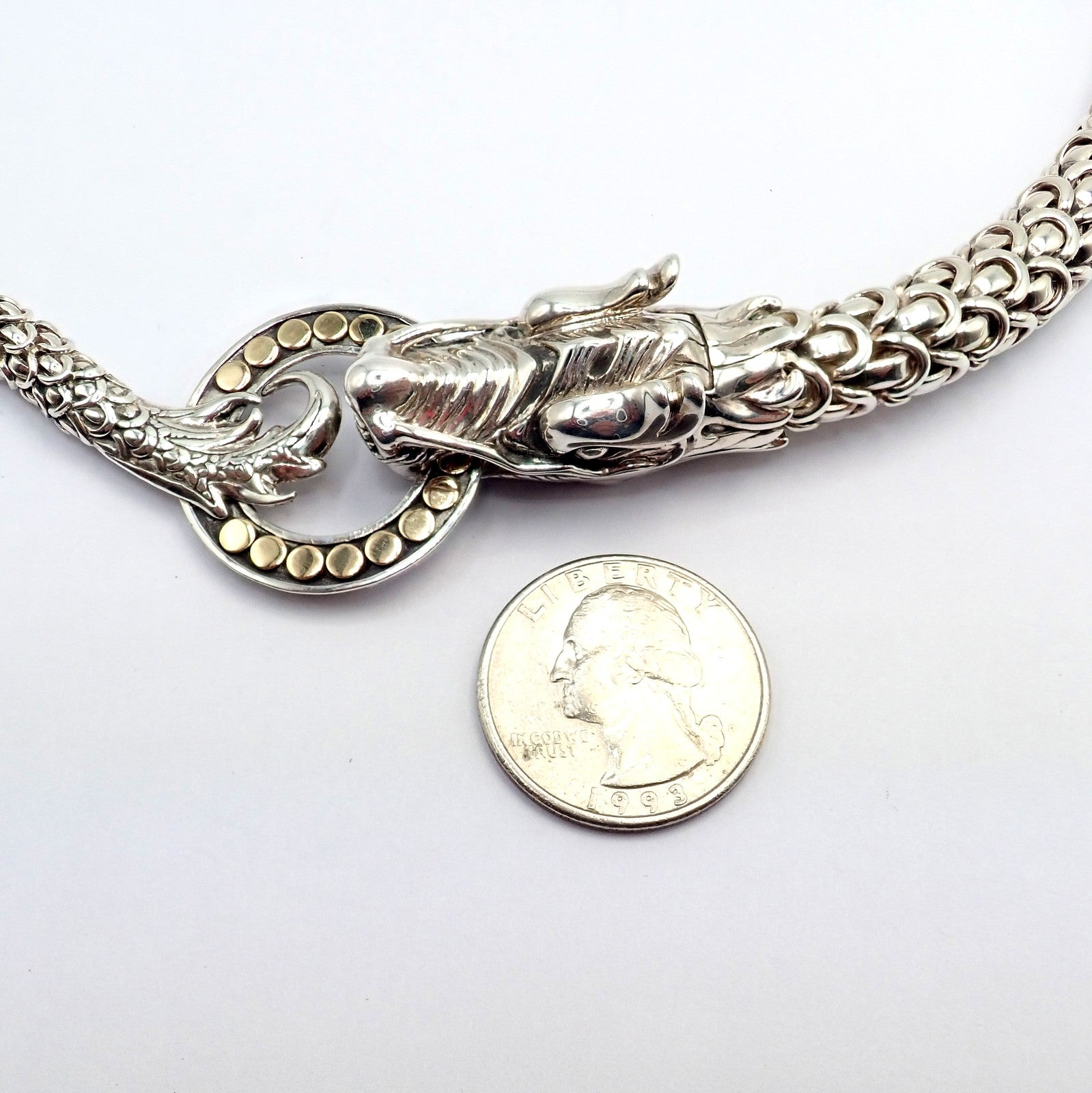 John Hardy JH Silver 18k Yellow Gold Naga Dragon Dots Necklace | Fortrove