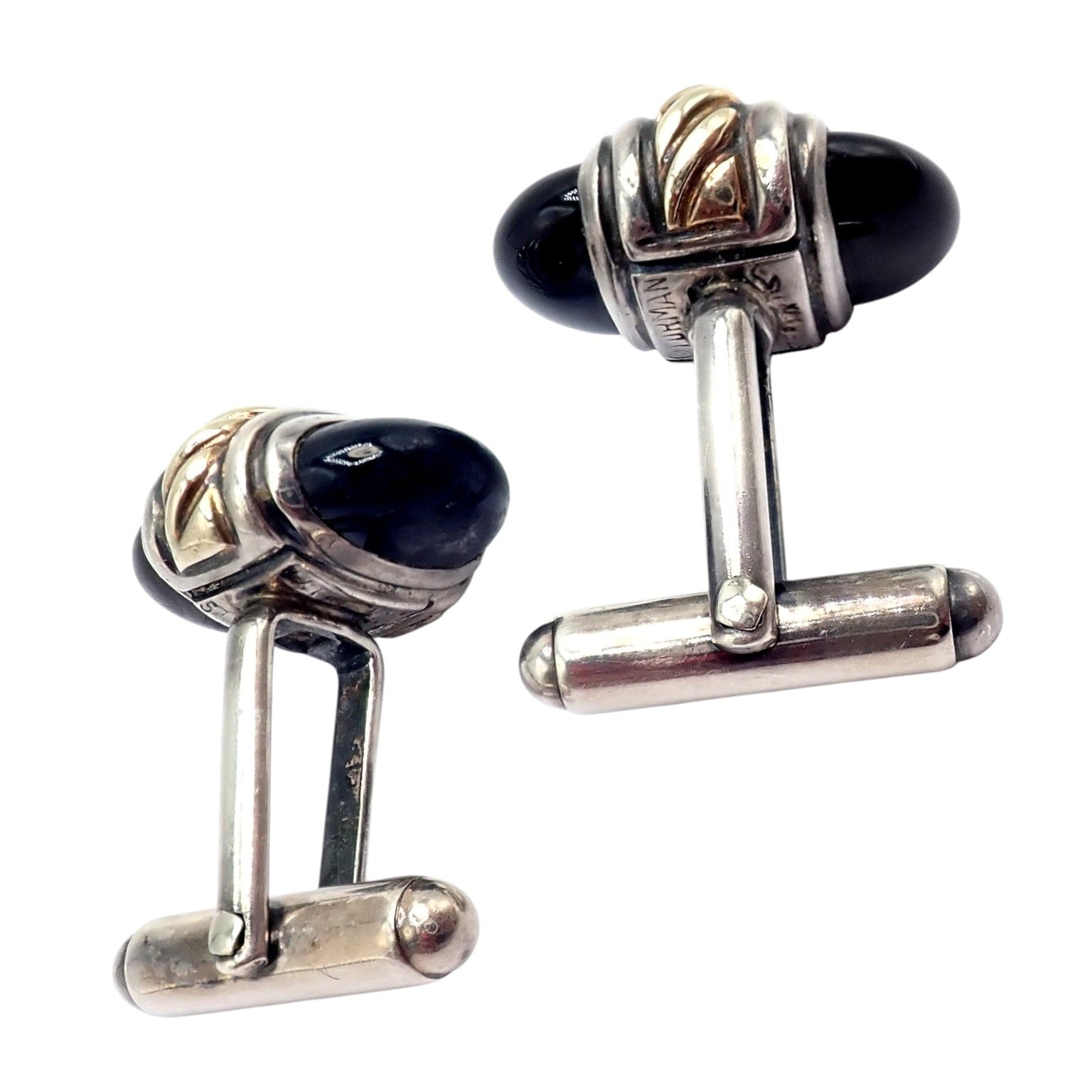 David Yurman Jewelry & Watches:Men's Jewelry:Cufflinks Authentic! David Yurman DY Silver 14k Yellow Gold Onyx Double Oval Cufflinks