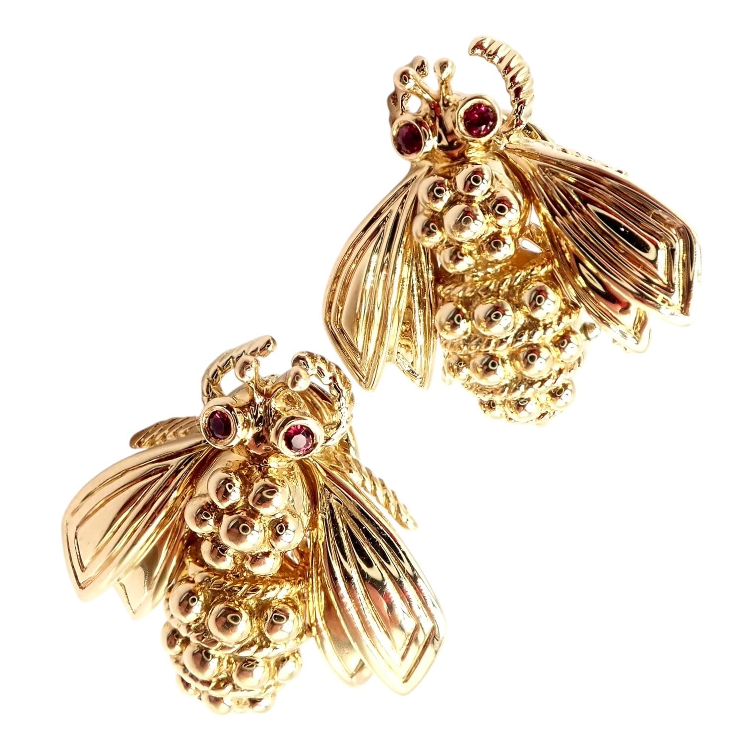 Rare! Vintage Tiffany & Co 18k Yellow Gold Ruby Bee Insect Earrings | Fortrove