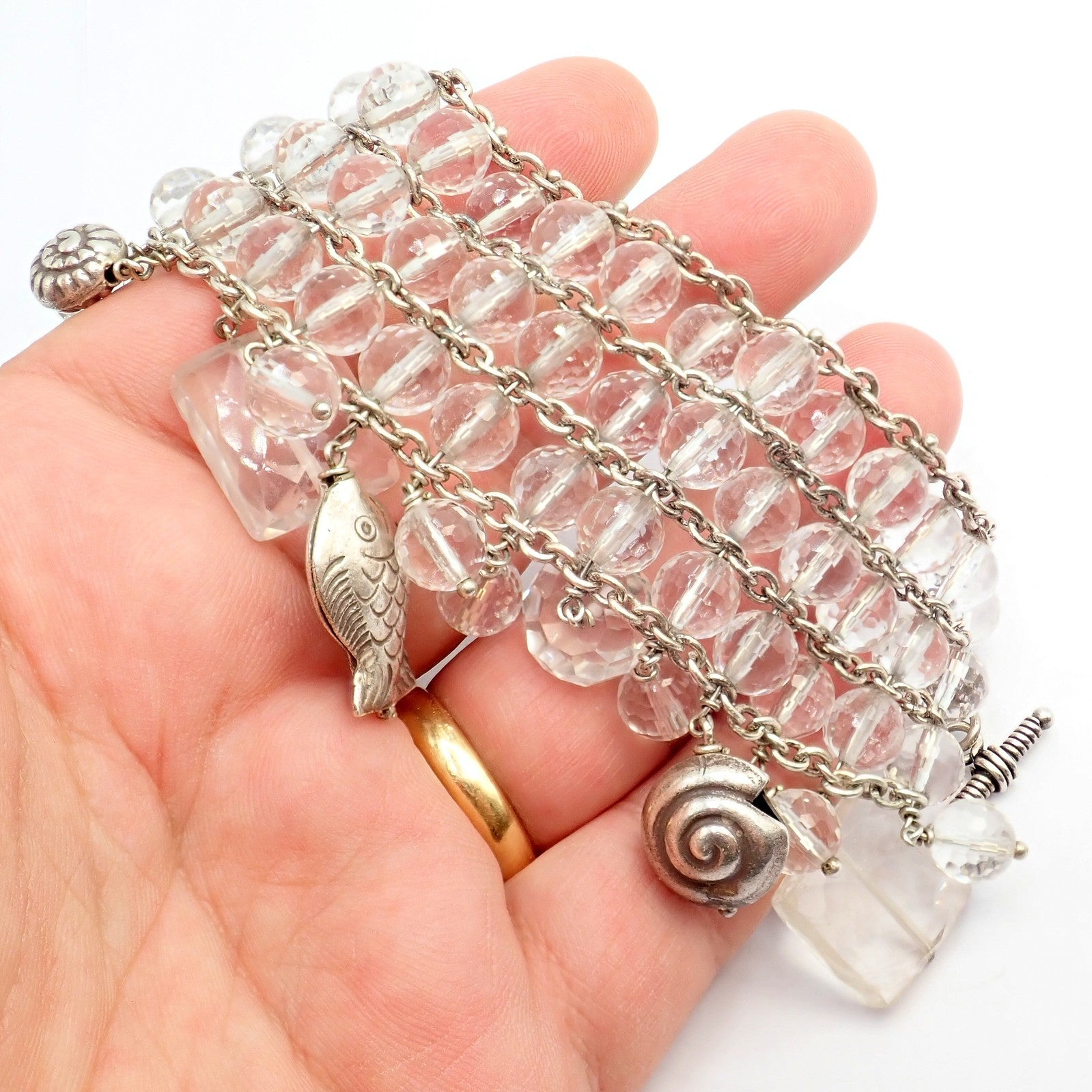 Vintage Mario Buccellati Free Time Silver Quartz 3 Row Bead Fish Toggle Bracelet | Fortrove