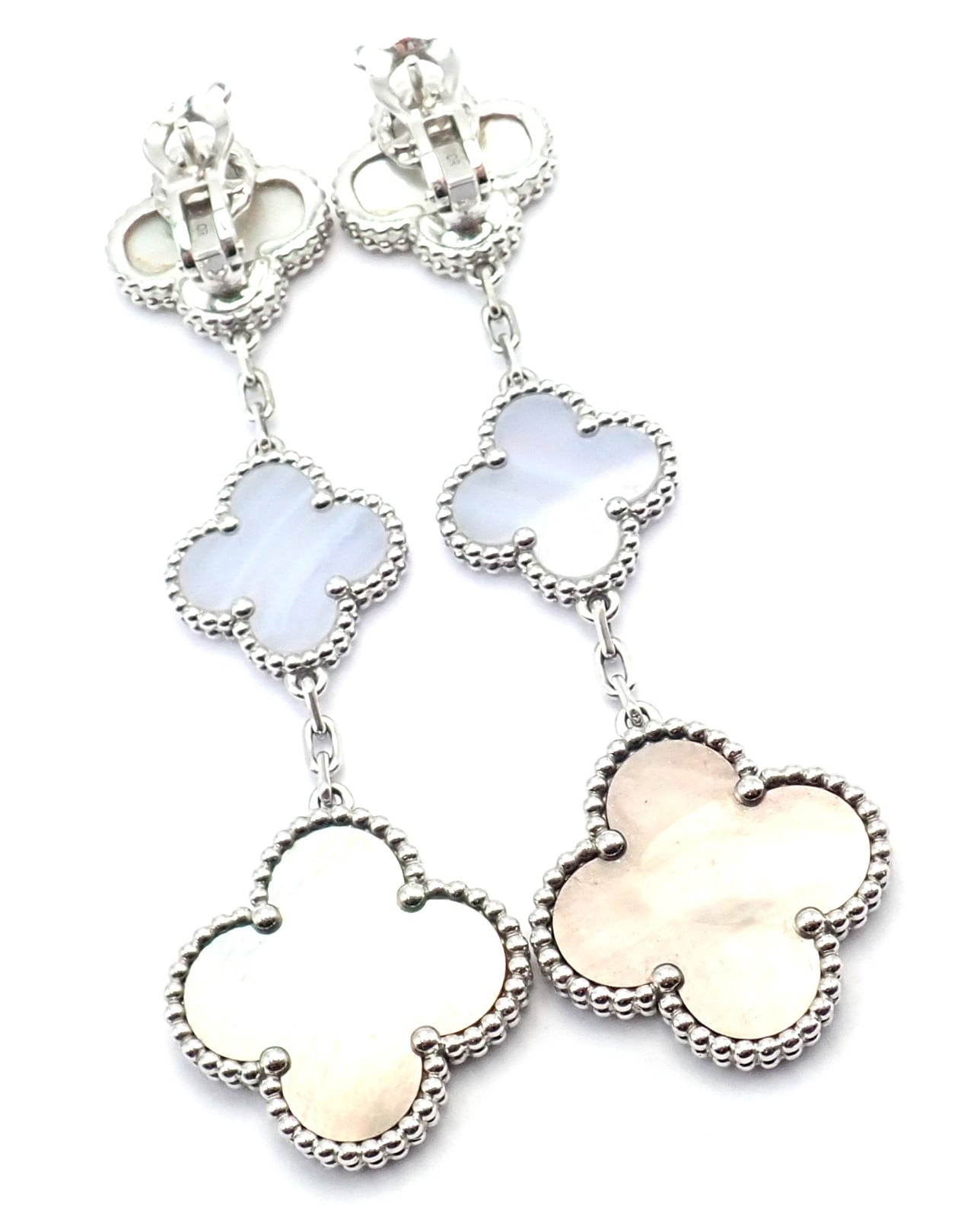 Van Cleef & Arpels Jewelry & Watches:Fine Jewelry:Earrings Van Cleef & Arpels 18k White Gold Magic Alhambra MOP Chalcedony Earrings Cert.