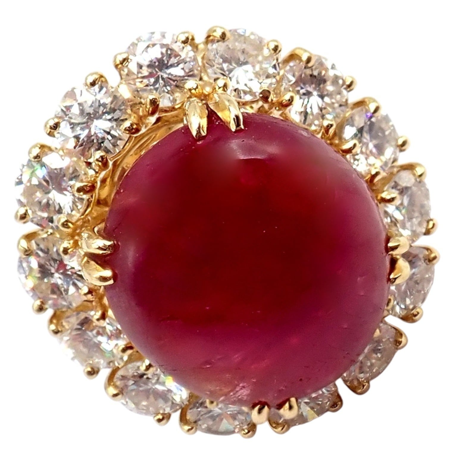 Van Cleef & Arpels Jewelry & Watches:Fine Jewelry:Rings Van Cleef & Arpels 18k Gold Large Cabochon Burmese No Heat Ruby Diamond Ring GIA