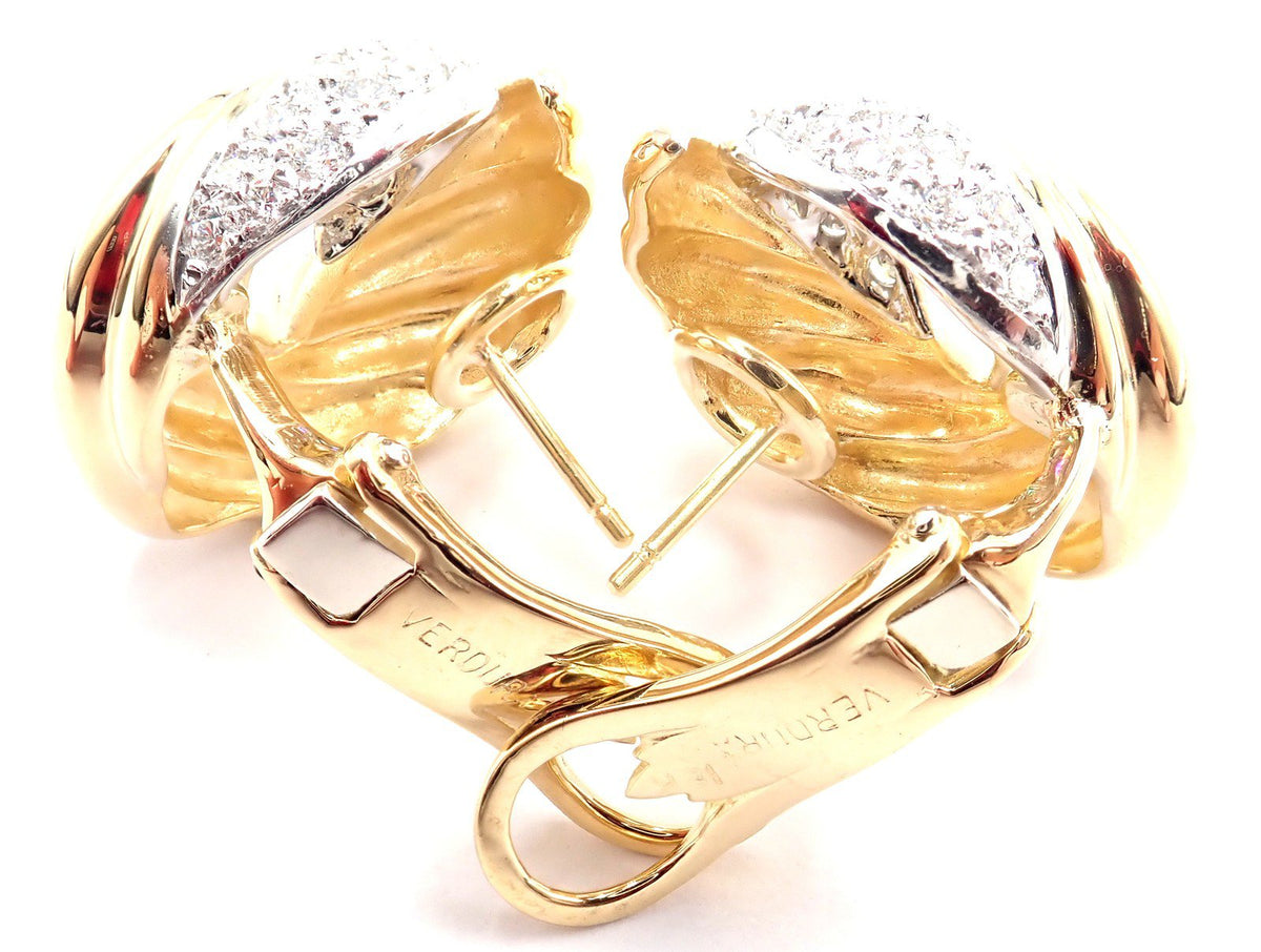 Verdura Jewelry & Watches:Fine Jewelry:Earrings Authentic! Verdura 18k Yellow Gold Diamond Swirl Earrings