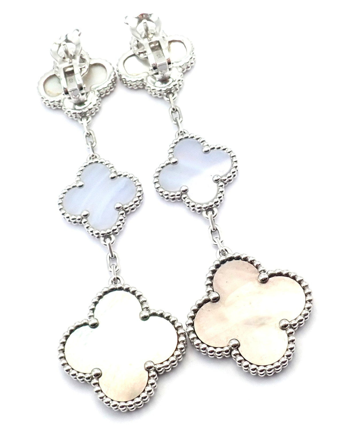 Van Cleef & Arpels Jewelry & Watches:Fine Jewelry:Earrings Van Cleef & Arpels 18k White Gold Magic Alhambra MOP Chalcedony Earrings Cert.