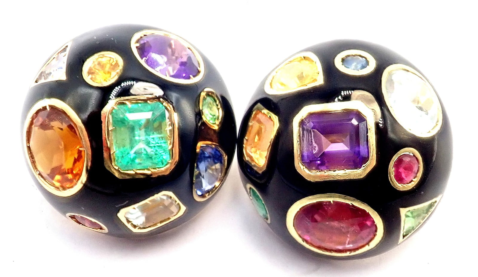 Verdura Jewelry & Watches:Fine Jewelry:Earrings Authentic! Verdura Fulco 18k Yellow Gold  Color Stone Black Enamel Earrings