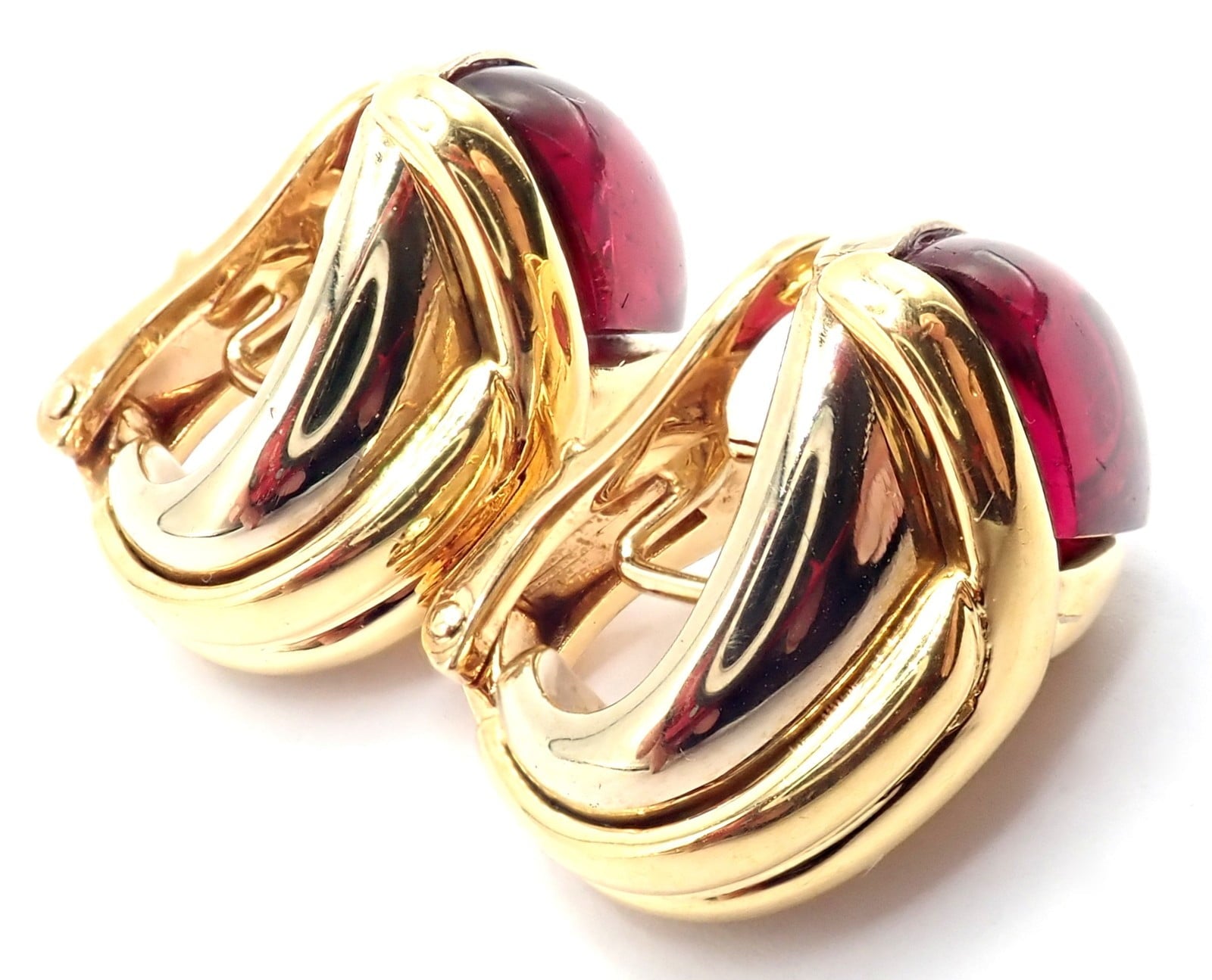 Vintage! Bulgari Bvlgari 18k Yellow & White Gold Pink Tourmaline Earrings | Fortrove