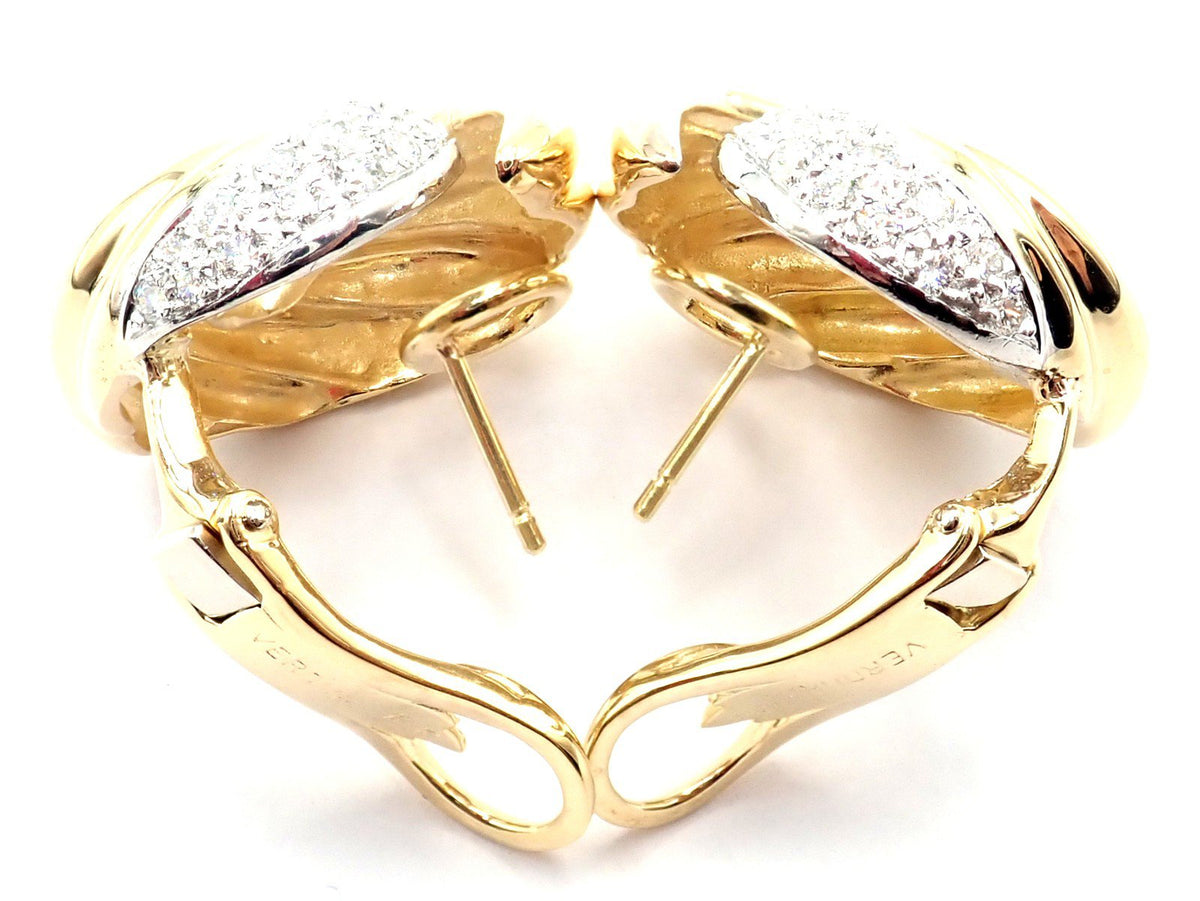 Verdura Jewelry & Watches:Fine Jewelry:Earrings Authentic! Verdura 18k Yellow Gold Diamond Swirl Earrings