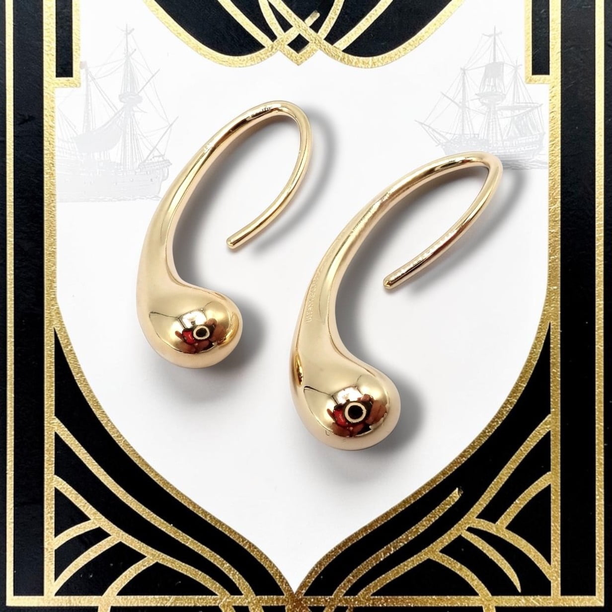 Vintage! Tiffany & Co Peretti 18k Yellow Gold Teardrop Hoop Earrings | Fortrove