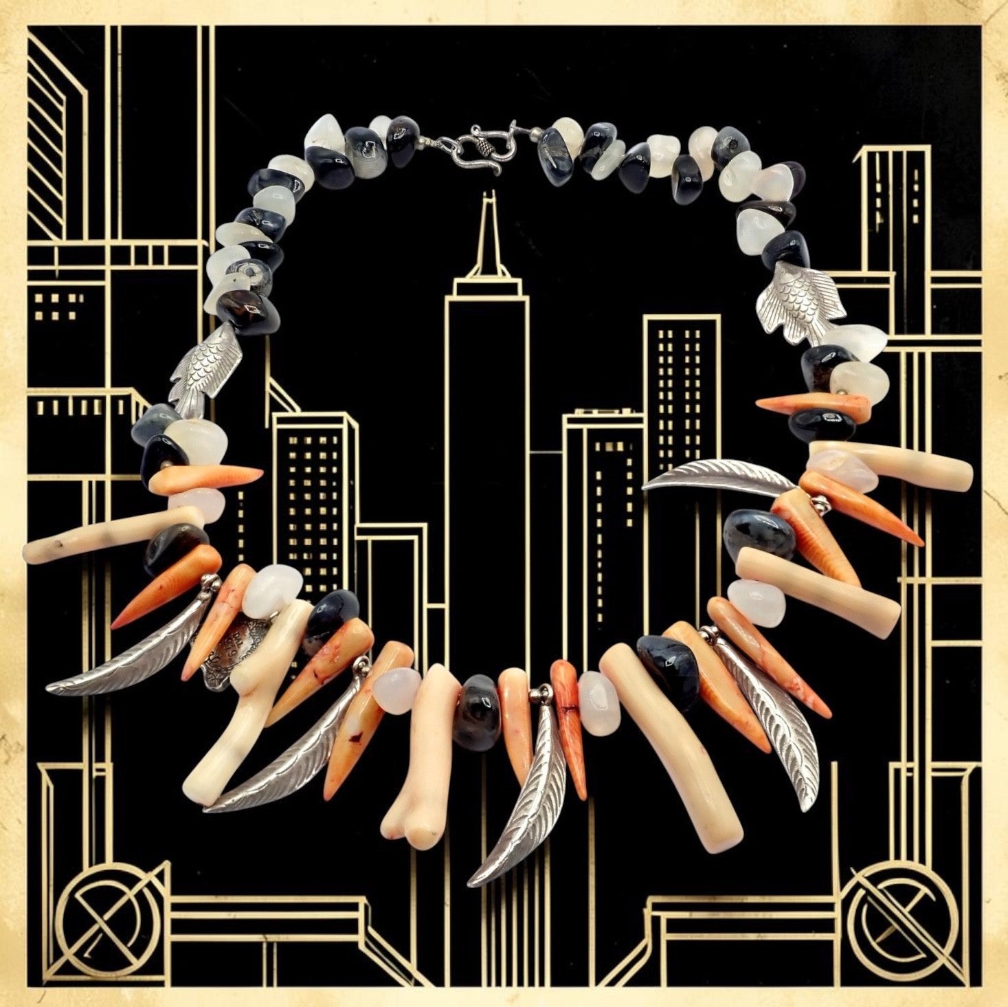 Rare! Mario Buccellati Free Time Silver Large Flying Fish Feather Coral Necklace | Fortrove