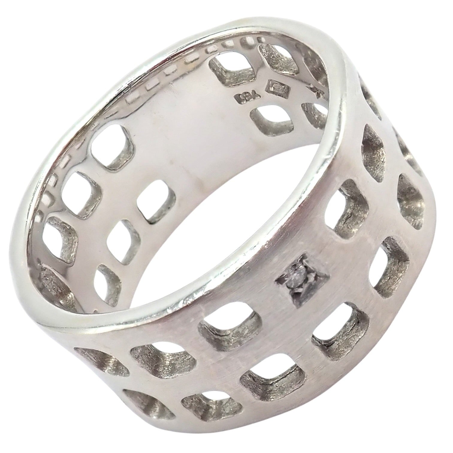 H.Stern Jewelry & Watches:Fine Jewelry:Rings Authentic! H. Stern 18k White Gold Diamond Square Hole Modernist Band Ring sz 6