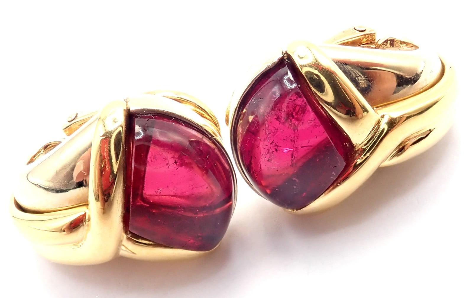 Bvlgari Jewelry & Watches:Fine Jewelry:Earrings Vintage! Bulgari Bvlgari 18k Yellow & White Gold Pink Tourmaline Earrings