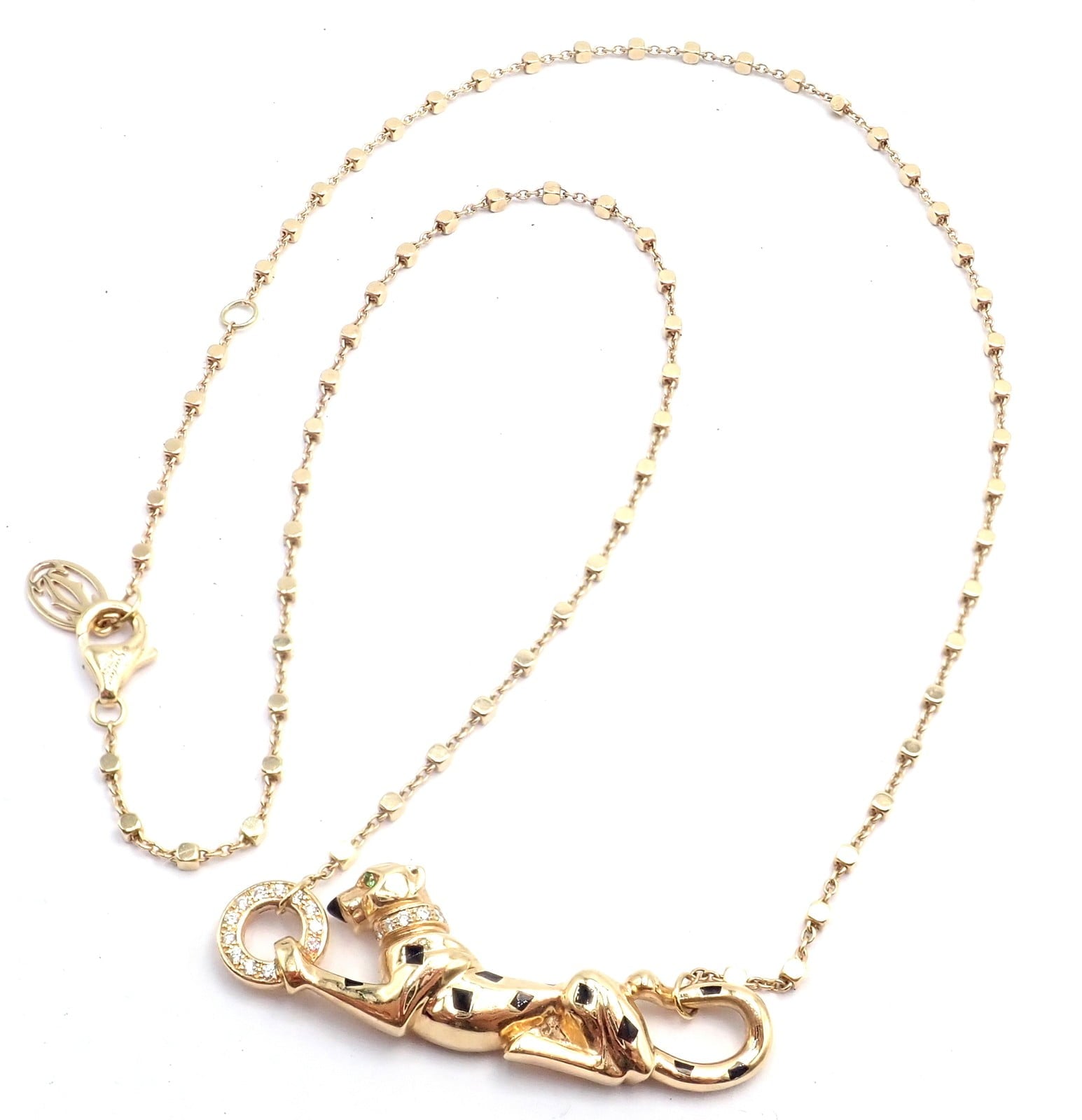 Cartier Jewelry & Watches:Fine Jewelry:Necklaces & Pendants Authentic! Cartier Panther 18k Yellow Gold Diamond Tsavorite Necklace Cert.