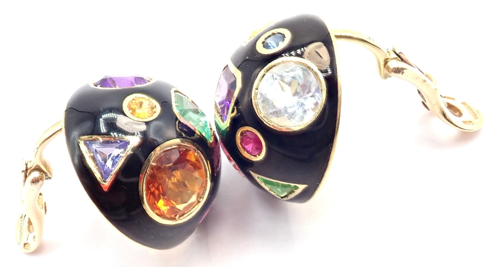 Verdura Jewelry & Watches:Fine Jewelry:Earrings Authentic! Verdura Fulco 18k Yellow Gold  Color Stone Black Enamel Earrings