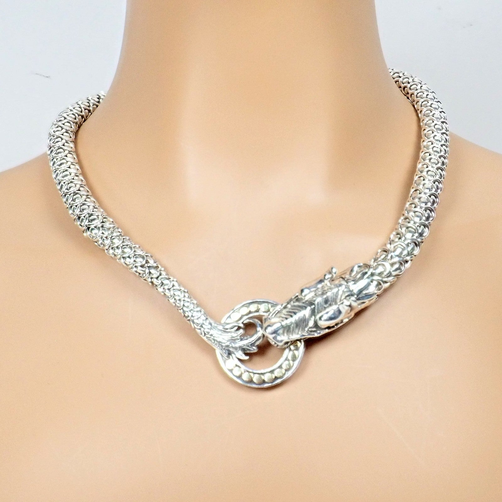 John Hardy JH Silver 18k Yellow Gold Naga Dragon Dots Necklace | Fortrove