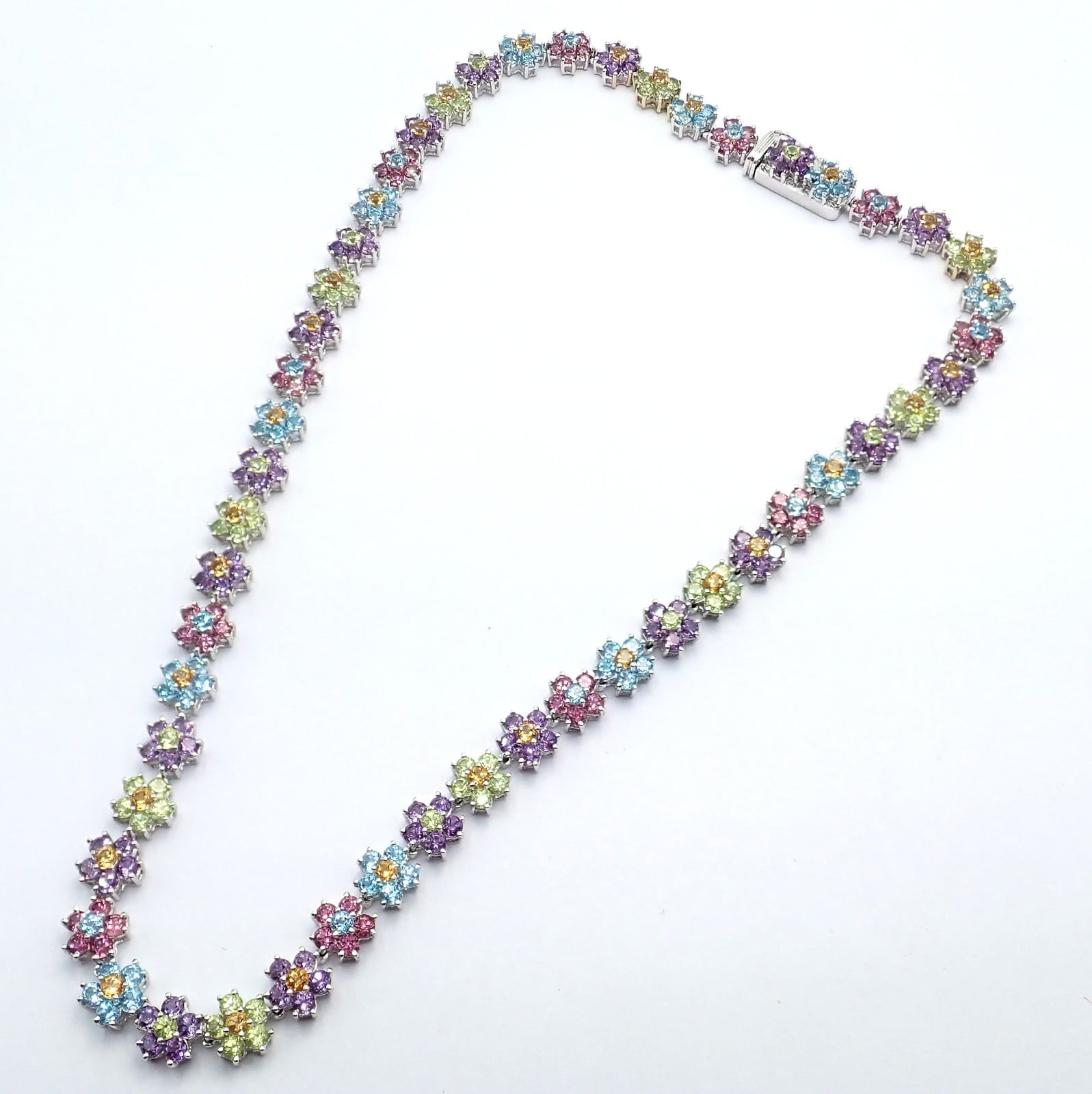 Estate Jewelry & Watches:Fine Jewelry:Jewelry Sets Estate 18k White Gold Color Stone Flower Necklace Ring Bracelet Earrings Set 52g