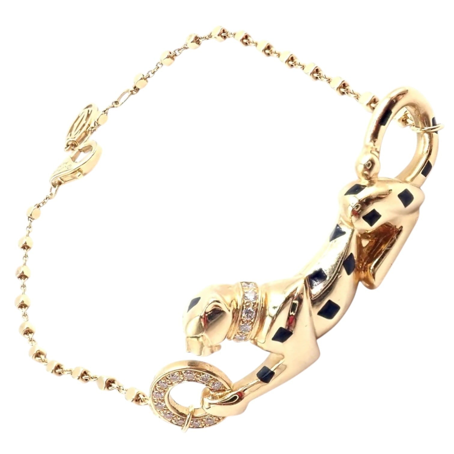 Authentic! Cartier Panther 18k Yellow Gold Diamond Tsavorite Bracelet Cert. | Fortrove