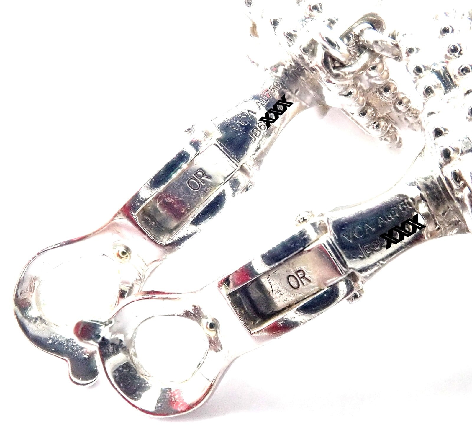 Van Cleef & Arpels Jewelry & Watches:Fine Jewelry:Earrings Van Cleef & Arpels 18k White Gold Magic Alhambra MOP Chalcedony Earrings Cert.