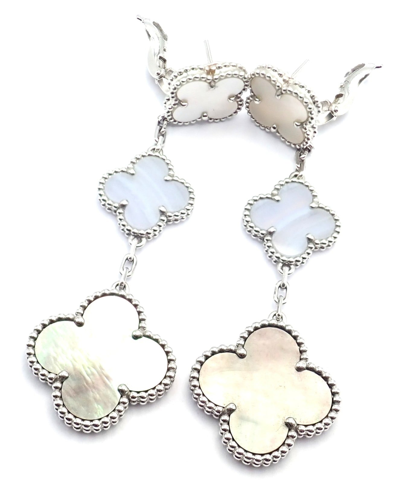 Van Cleef & Arpels Jewelry & Watches:Fine Jewelry:Earrings Van Cleef & Arpels 18k White Gold Magic Alhambra MOP Chalcedony Earrings Cert.