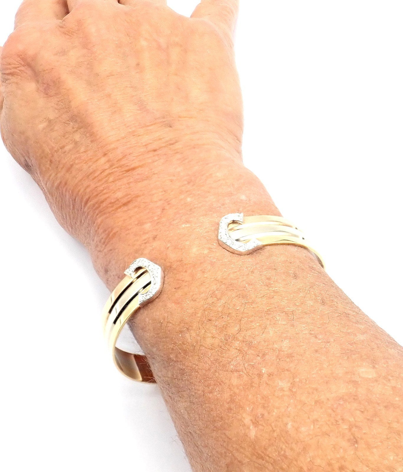 Cartier Jewelry & Watches:Fine Jewelry:Bracelets & Charms Authentic! Cartier 18k Tri-Color Gold Diamond Double C Cuff Bangle Bracelet