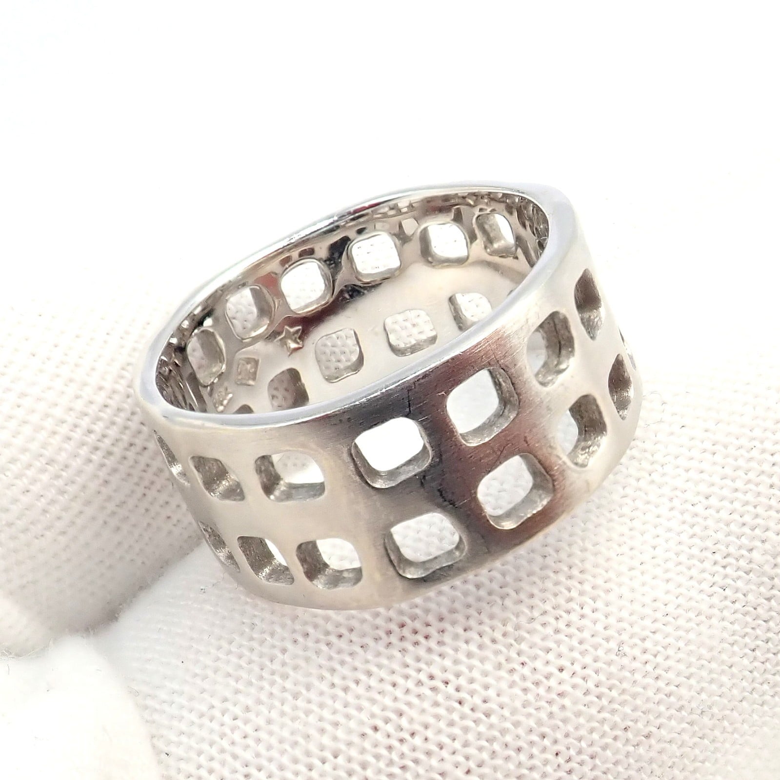 H.Stern Jewelry & Watches:Fine Jewelry:Rings Authentic! H. Stern 18k White Gold Diamond Square Hole Modernist Band Ring sz 6