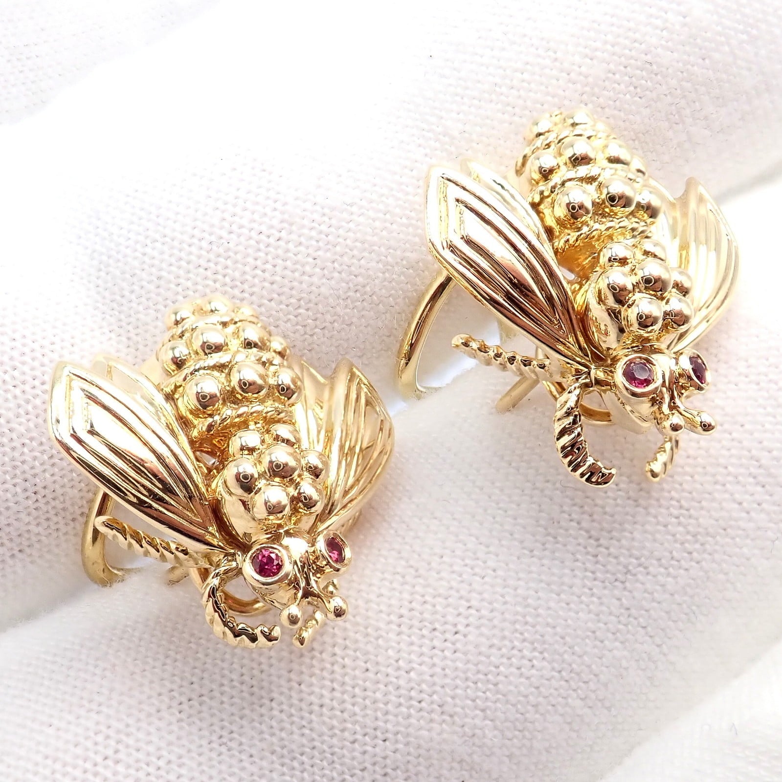 Tiffany & Co. Jewelry & Watches:Fine Jewelry:Earrings Rare! Vintage Tiffany & Co 18k Yellow Gold Ruby Bee Insect Earrings