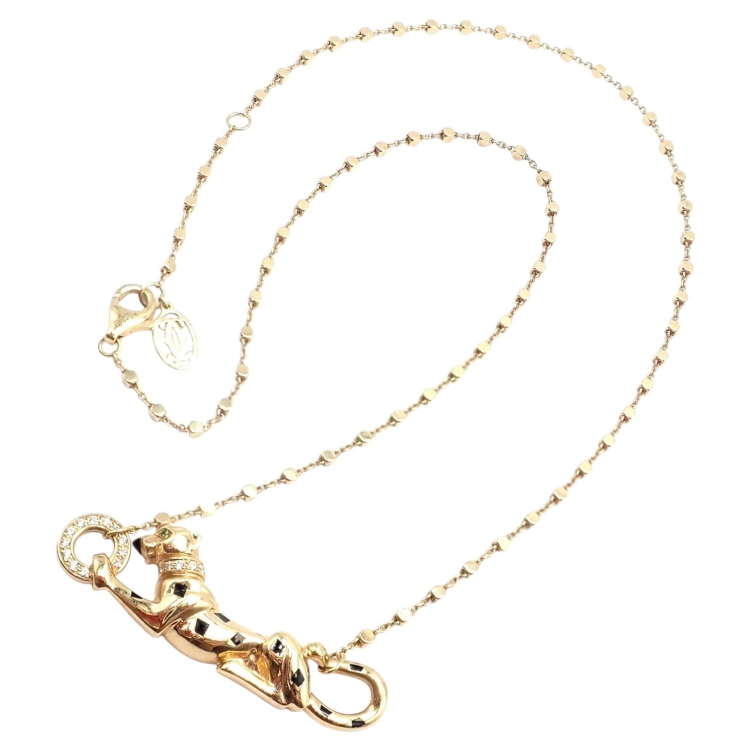 Authentic! Cartier Panther 18k Yellow Gold Diamond Tsavorite Necklace Cert. | Fortrove
