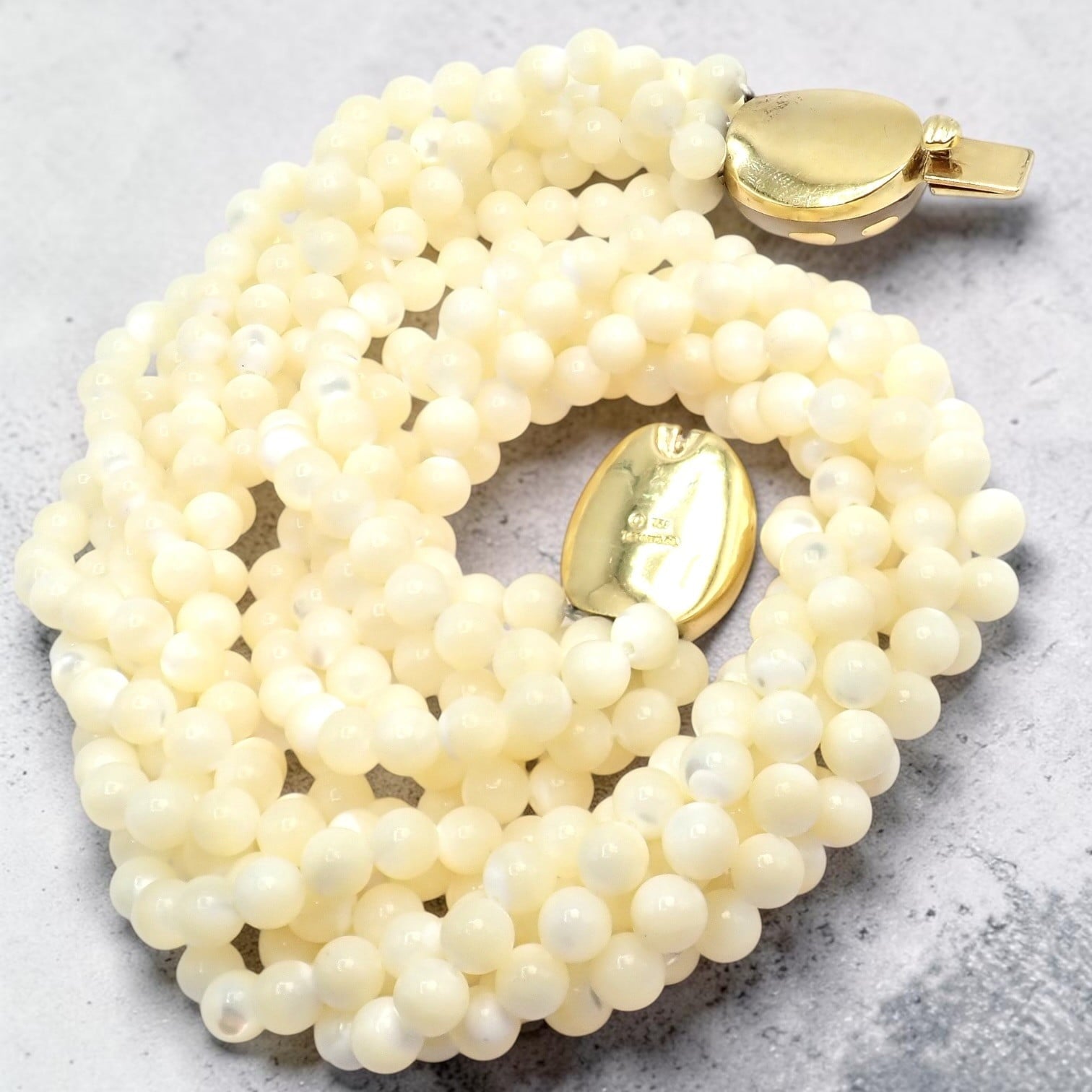 Tiffany & Co Cummings 18k Gold Mother Of Pearl Bead Torsade Inlaid Necklace | Fortrove
