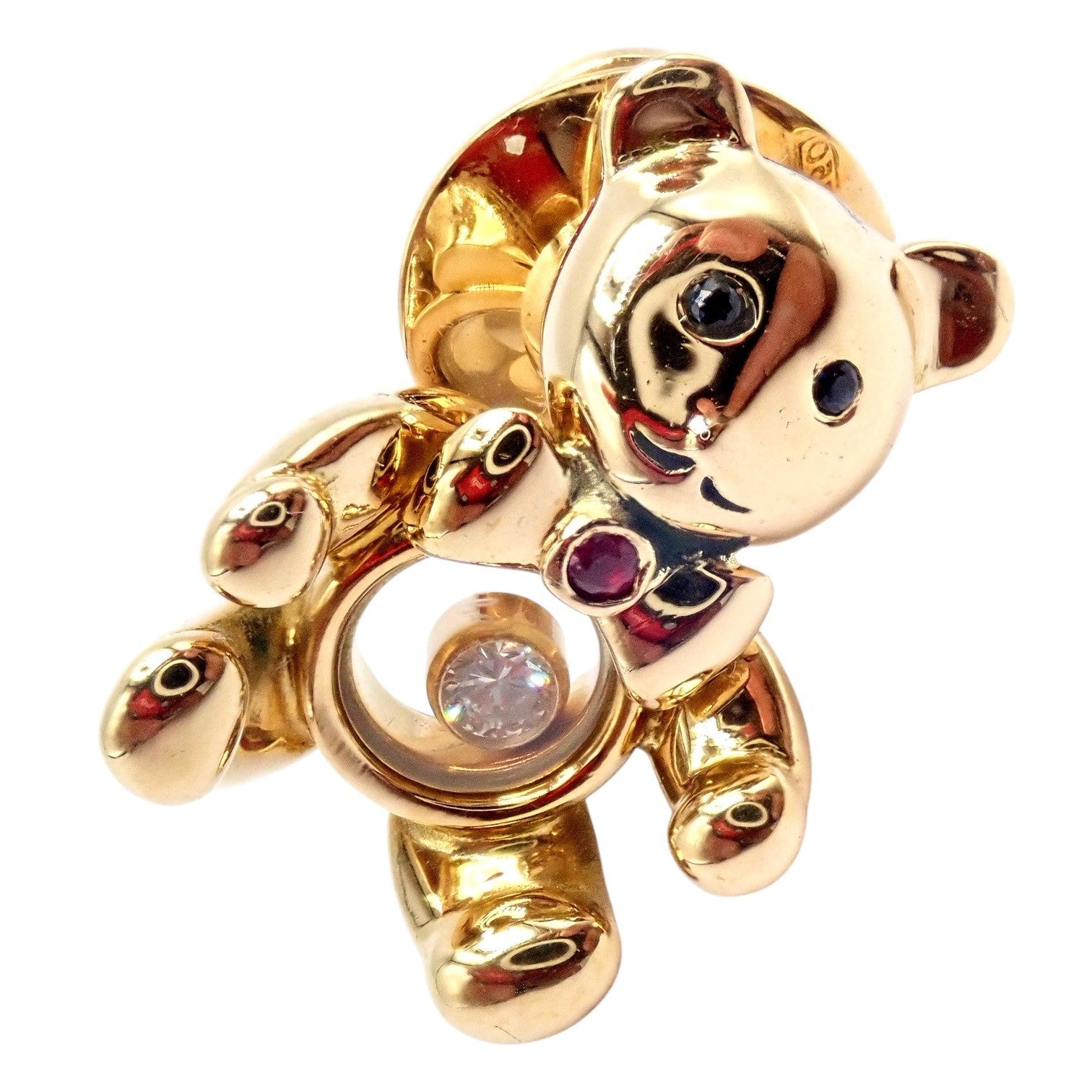Chopard 18k Yellow Gold Teddy Bear Happy Diamond Ruby Sapphire Pin Brooch | Fortrove