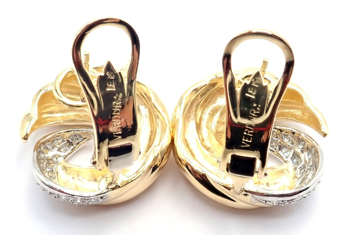 Verdura Jewelry & Watches:Fine Jewelry:Earrings Authentic! Verdura 18k Yellow Gold Diamond Swirl Earrings